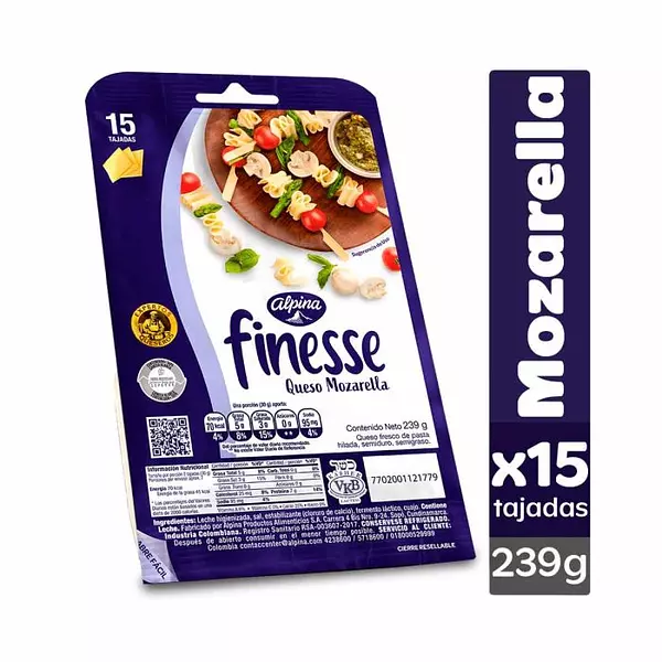 Queso Mozarella Finesse 15/Tajadas 239g