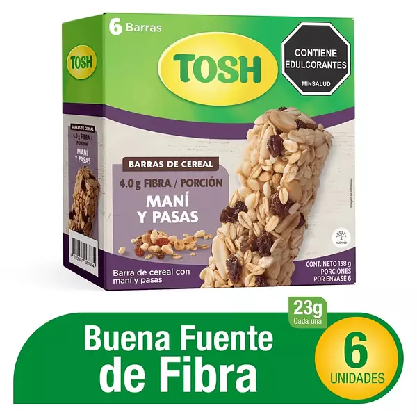 Barra de Cereal Tosh Mani y Pasas 6*23g