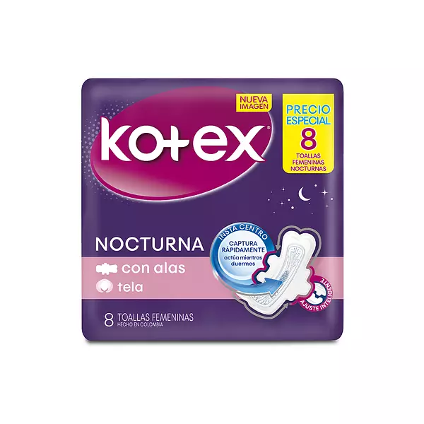 Toallas Kotex Tela x 8 x 2 Nocturna