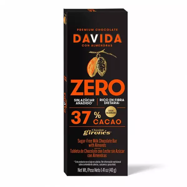 Chocolate Davida Zero 37% con Almendras 40g