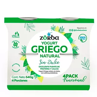 Yogurt Griego Zorba Natural Sin Dulce 4*135g