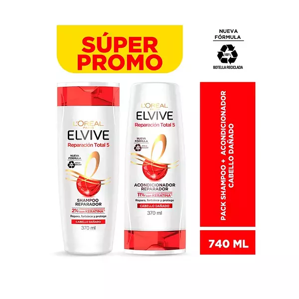 Shampoo El Vive Reparacion Pack 370ml + 370ml Acond