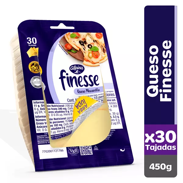 Queso Mozarella Finesse 30/Tajadas 450g