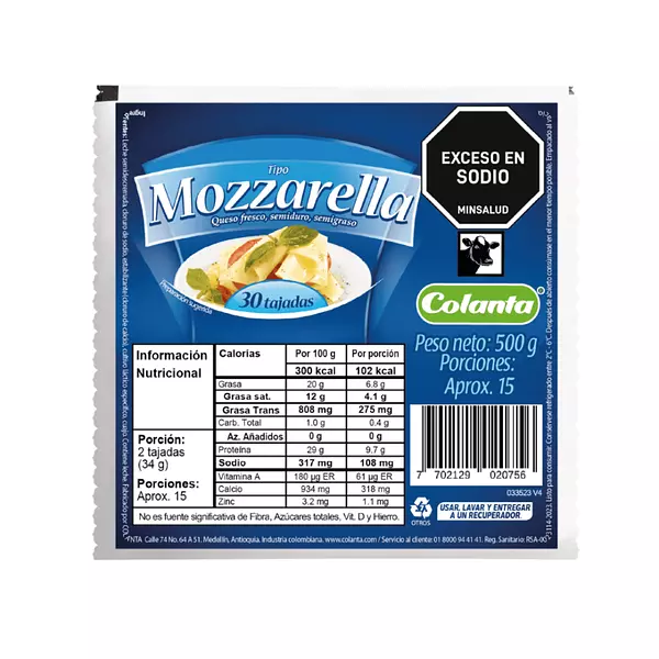 Colanta Queso X 500g Tajado Mozarella