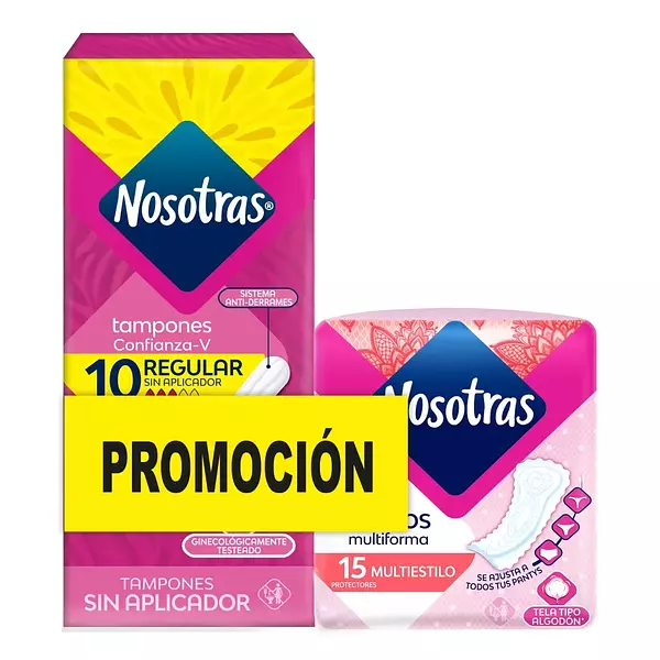 Tampones Nosotras Sin Aplicador Super 10 Und + 15 Protector