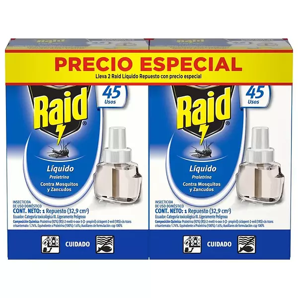 Insecticida Raid Repuesto 45 Noches X 2 P.E.