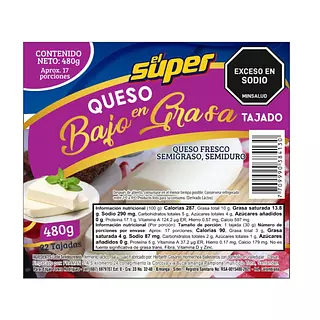 Queso El Super Bajo De Grasa Tajado 480g