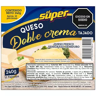 Queso El Super Doble Crema Tajado 240g