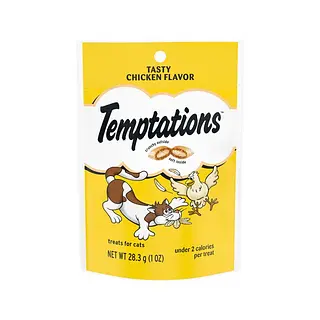 Snacks Gatos Temptations Adulto Pollo 28g