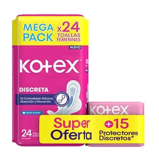 Toalla Kotex Discreta U/F Tela 24 Und + 15 Prot