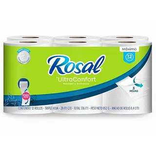 Papel Higienico Rosal Triple Hoja Ultraconfort 12*28m