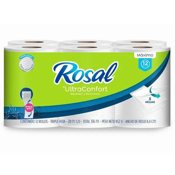 Papel Higienico Rosal Triple Hoja Ultraconfort 12*28m