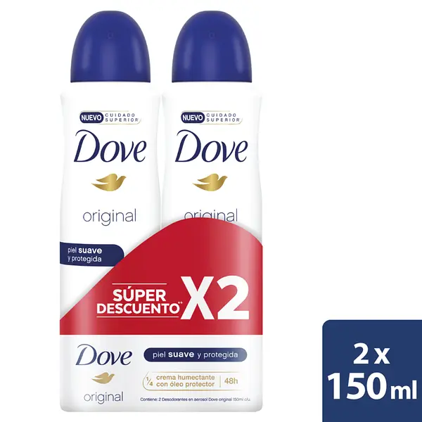 Desodorante Dove X 150ml X 2 Aerosol Original P.E.