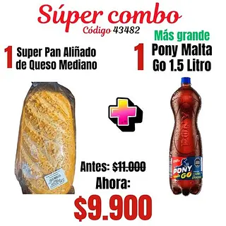 Super Combo Pan Aliñado Queso Mediano + Pony Go 1.5l