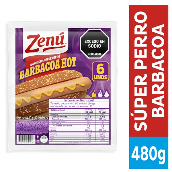 Salchicha Zenu Super Perro Barbacoa Hot 480g