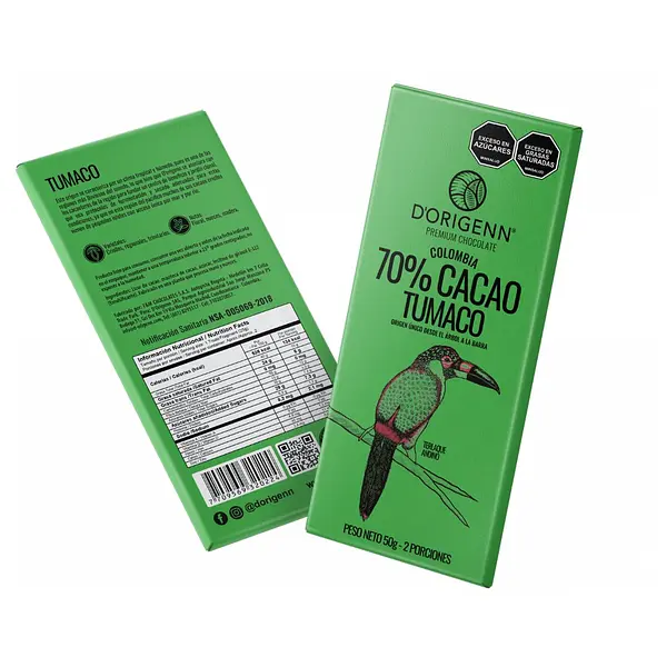 BARRA DE CACAO DORIGENN 70% TUMACO 12G